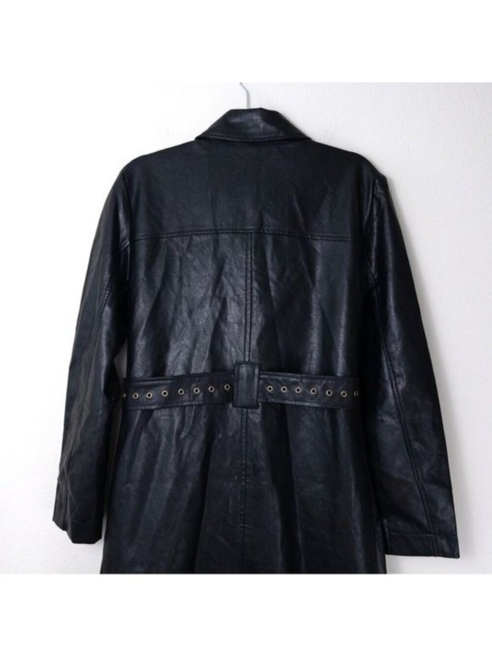 NWT Honor The Gift Vegan Leather Belted Trench Coat S Black Oversized Logo - Picture 13 of 15